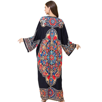 Ladies Maxi Kaftan with colorful floral embroidery design Ivyshape