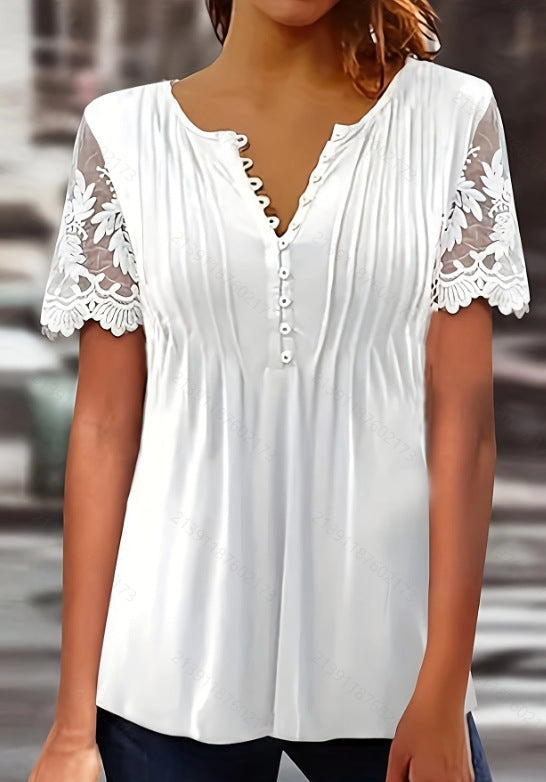 Ladies blouse with lace details and pleats Ivyshape