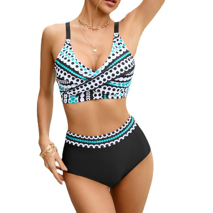 Women's High-Cut Bikini Set with Multicolored Pattern Ivyshape