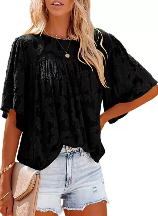 Women's Flowing Structured Short Sleeve Blouse Ivyshape