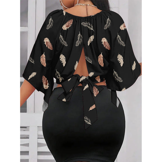 Ladies Elegant cropped top with flared sleeves Ivyshape