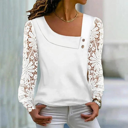 Women’s fashionable top with elegant lace details and button design Ivyshape