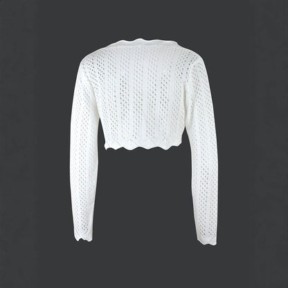 Women's cropped knitted blouse with tie closure and pierced design Ivyshape