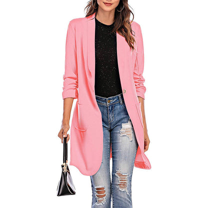 Women's long, elegant blazer with pockets and stylish cut Ivyshape