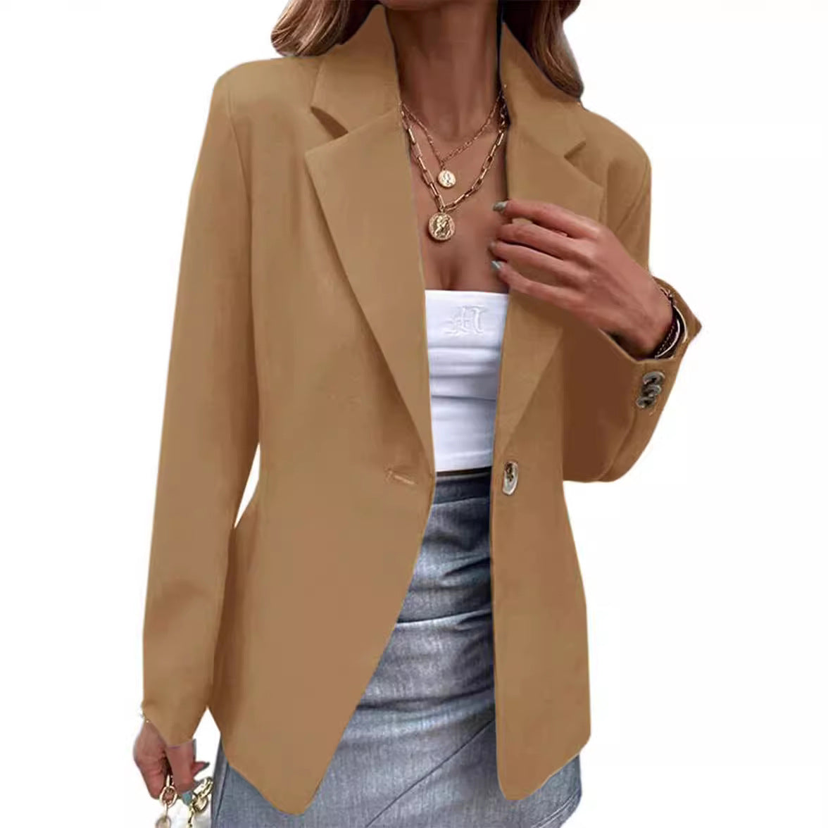 Women's Elegant Blazer Jacket with Textured Design and Practical Pockets Ivyshape