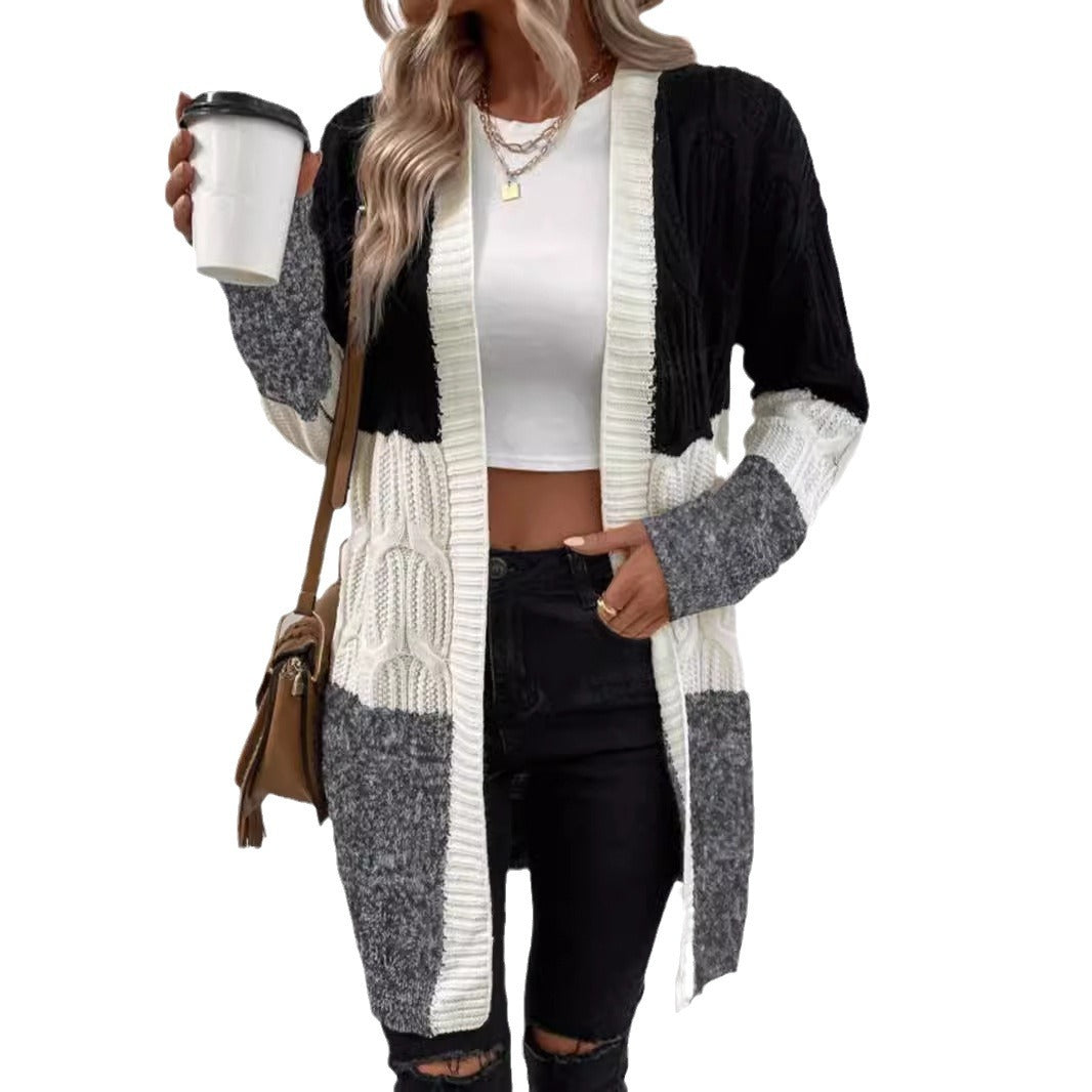 Women's casual knit cardigan with unique block design Ivyshape