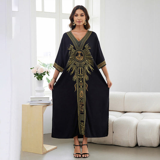 Women’s Maxi Kaftan with artistic graphic design and flowing silhouette Ivyshape