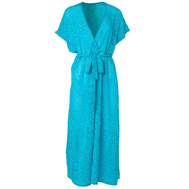 Women's Long Beach Robe with Elegant Tied Belt Ivyshape