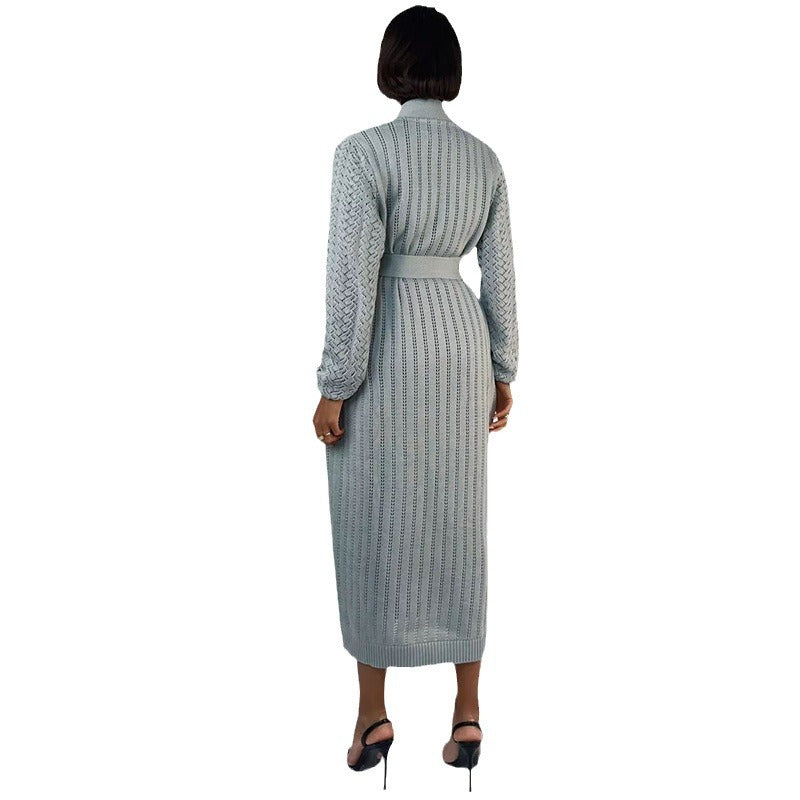 Women's knitted coat with intricate embroidery and modern button design Ivyshape