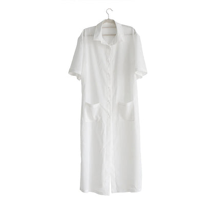Ladies airy long sleeve shirt dress with practical pockets Ivyshape