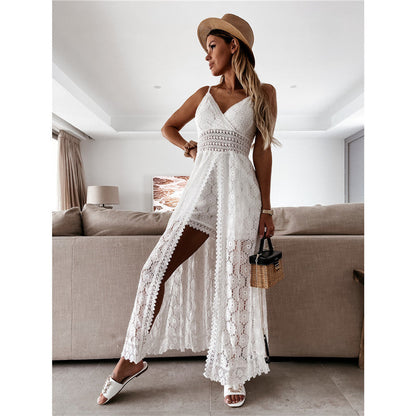 Women’s maxi dress with elegant lace pattern and side slit Ivyshape