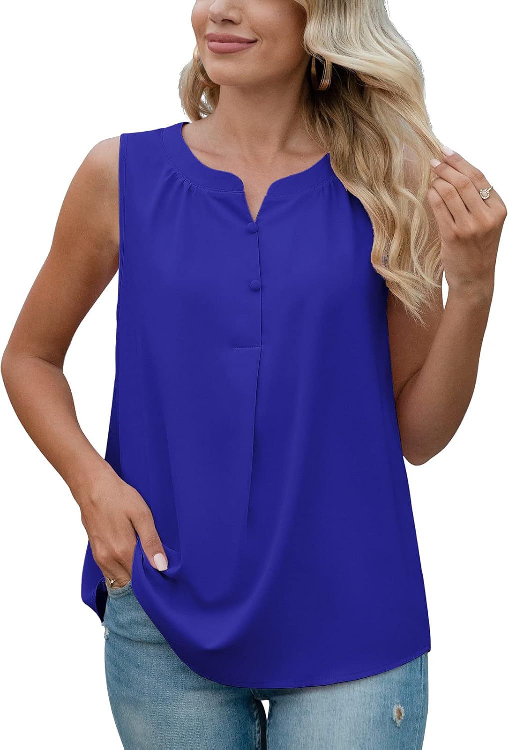 Women button closure sleeveless blouse Ivyshape