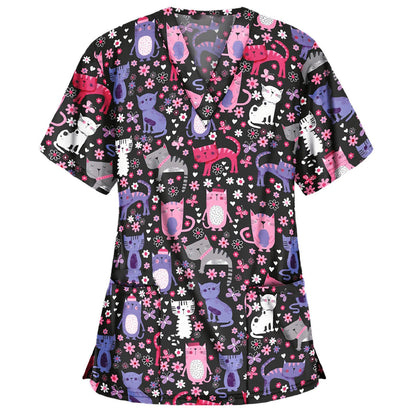 Women Flower Pattern Scrub Top Ivyshape