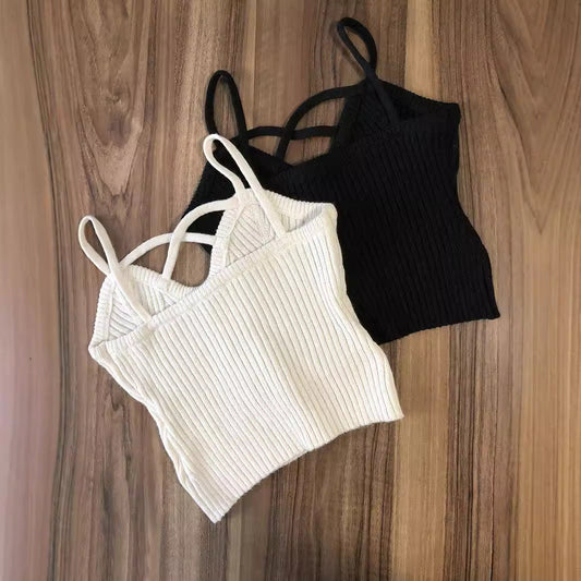 Women's cropped knit top with trendy straps and textured design Ivyshape
