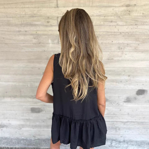 Women Sleeveless Button Closure Peplum Top Ivyshape