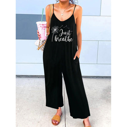 Women's jumpsuit with adjustable straps and motivating print Ivyshape