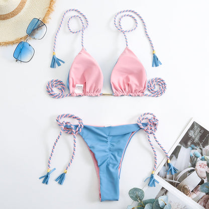 Women's triangle bikini with trendy tassels and adjustable straps Ivyshape