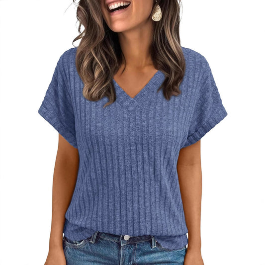 Women V-Neck Ribbed Top Ivyshape