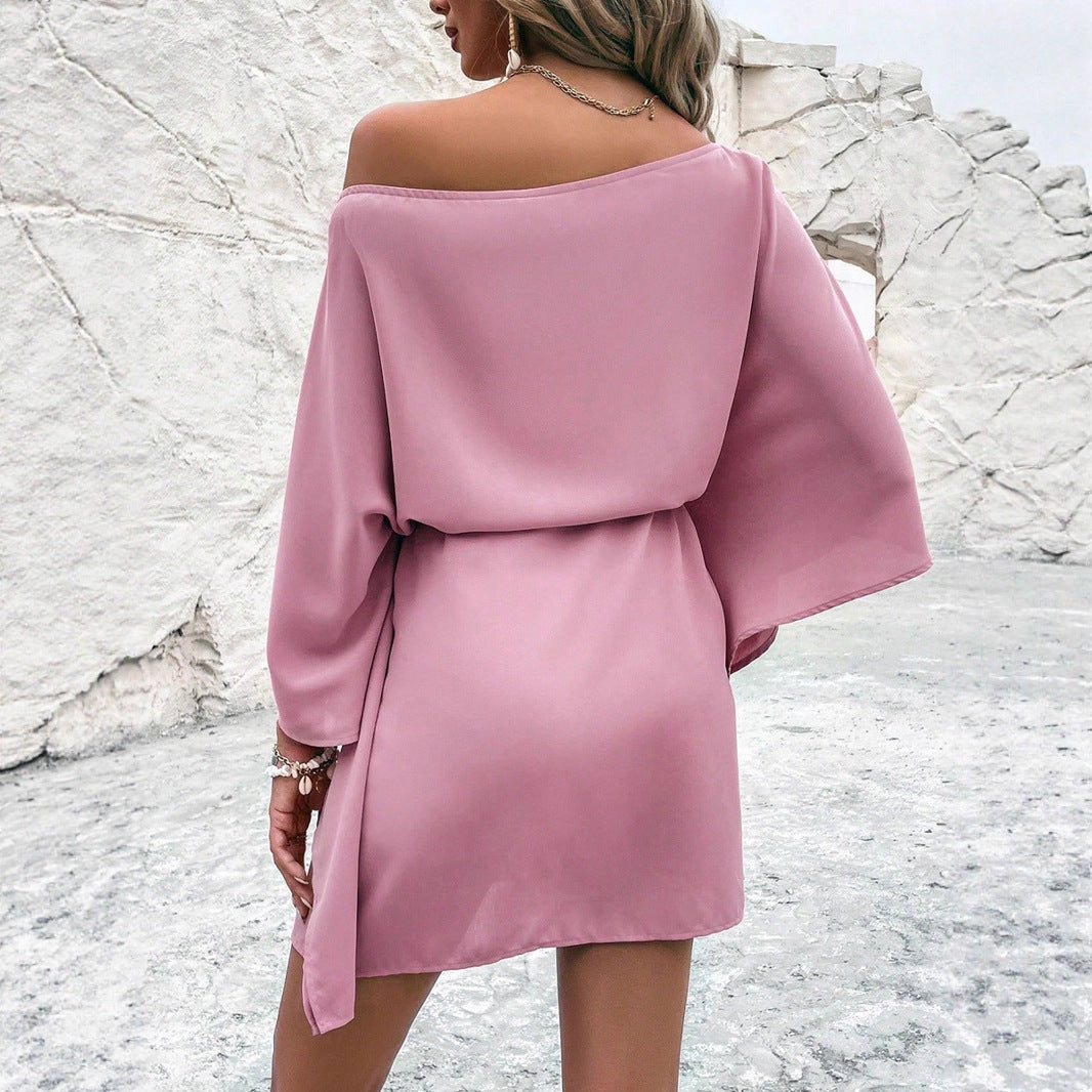 Women’s casual wrap dress with asymmetrical design and waist belt Ivyshape