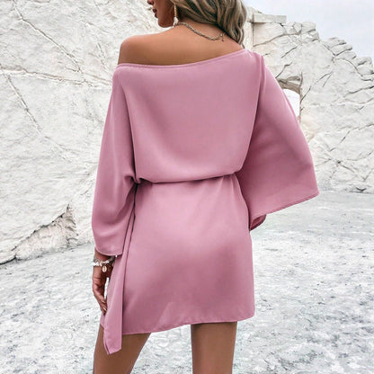 Women’s casual wrap dress with asymmetrical design and waist belt Ivyshape