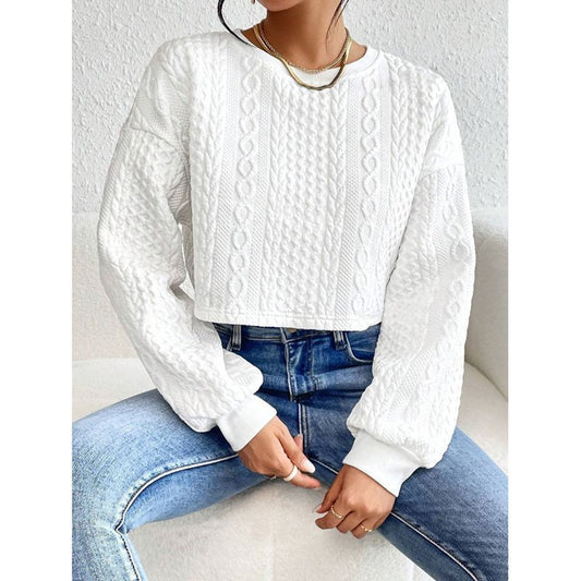 Women's Cropped Sweater with Textured Design and Wide Sleeve Ivyshape