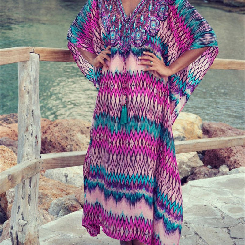 Women's kaftan with artistic ethnic design and casual cut Ivyshape