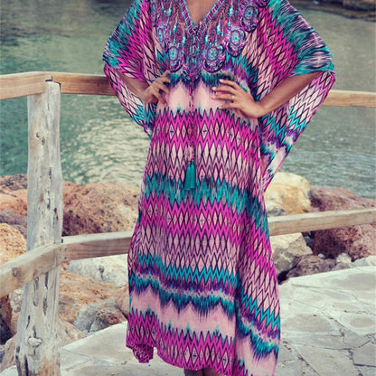 Women's kaftan with artistic ethnic design and casual cut Ivyshape