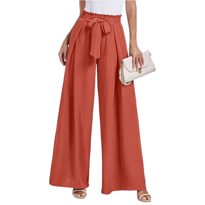 Ladies Wide High Waist Pants with Tie Belt and Elegant Style Ivyshape