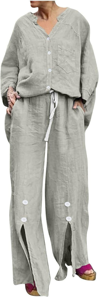 Women casual linen two-seater with button details Ivyshape