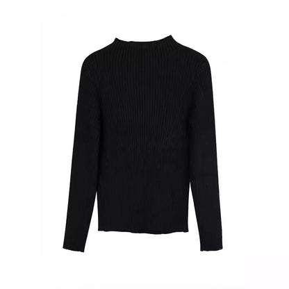 Women's long-sleeved ribbed top with stand-up collar Ivyshape