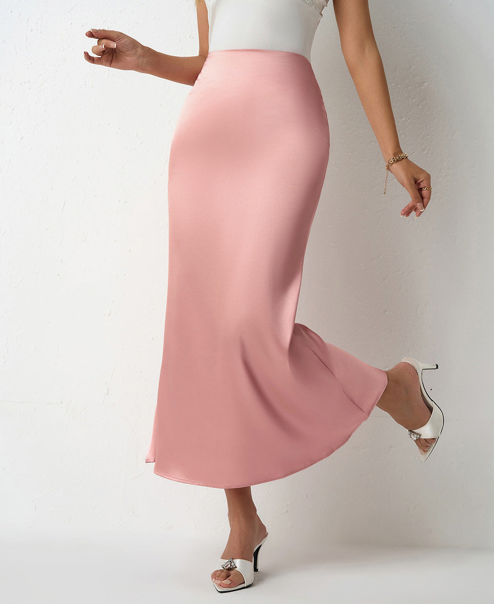 Ladies satin maxi skirt with elegant silhouette and high waistband Ivyshape