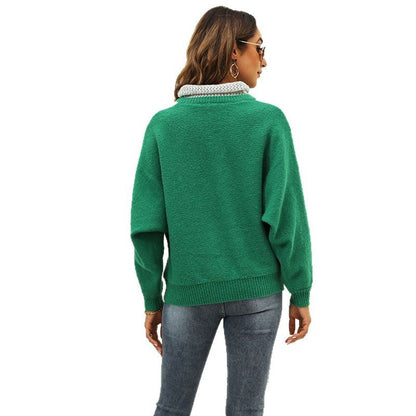 Women Trendy Sweater with High Collar and Wide Stripes Ivyshape