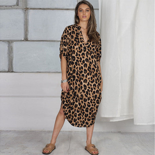 Ladies beach dress with elegant leopard pattern and modern cut Ivyshape