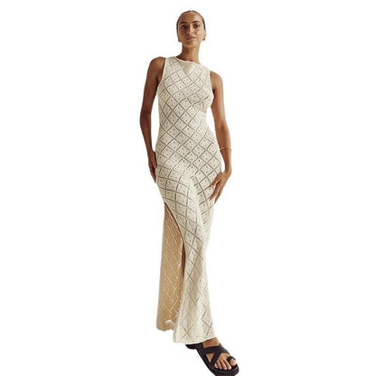 Women's maxi dress with elegant structure details and high slit Ivyshape