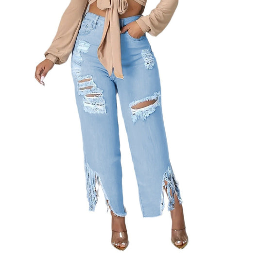 Women's Ripped Wide Denim Pants Ivyshape