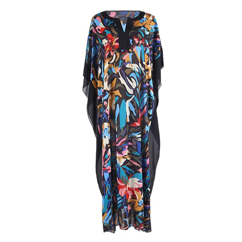 Ladies elegant beach robe with modern floral pattern Ivyshape