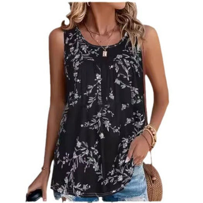 Ladies floral print sleeveless blouse Ivyshape