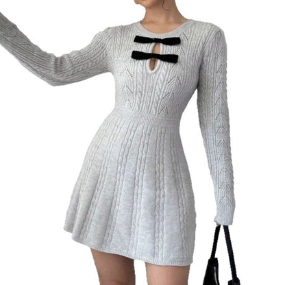 Women's knitted dress with decorative button placket and textured pattern Ivyshape