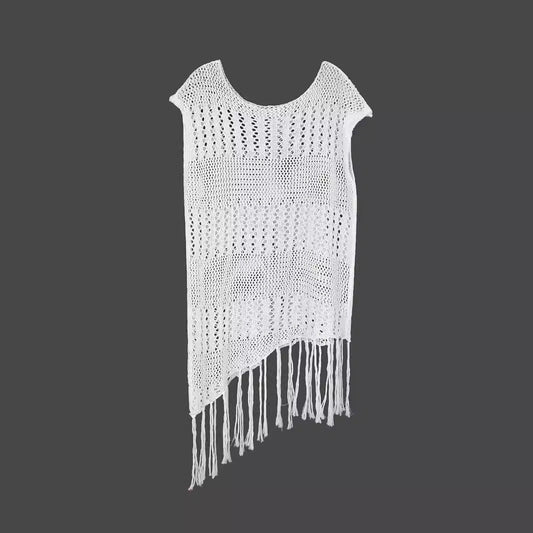 Women's Crochet Beach Cover-Up with Fringes Ivyshape