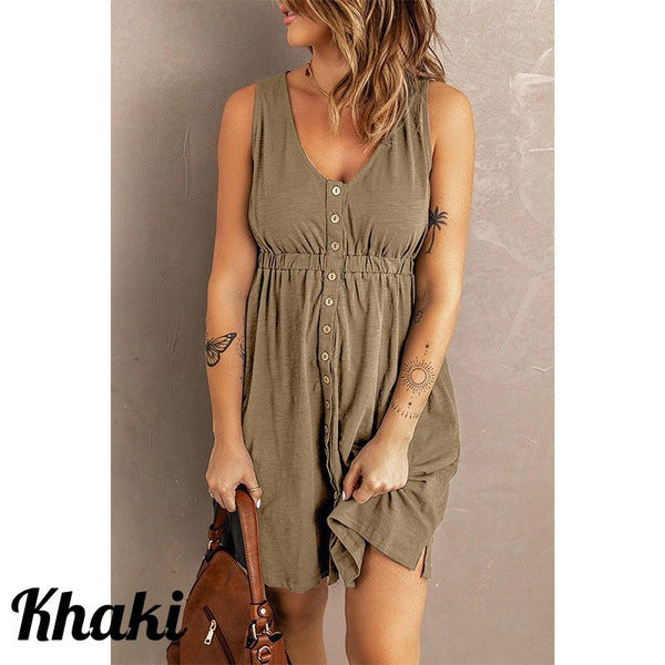 Ladies Casual Button Shell Summer Dress Ivyshape