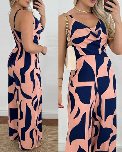 Women Elegant cut jumpsuit with draping details and floral pattern Ivyshape