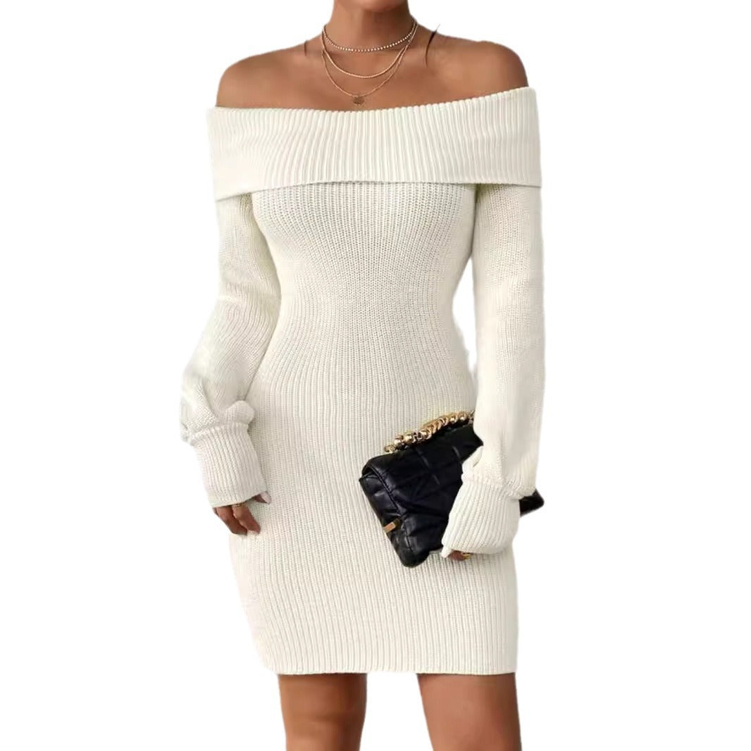 Women's knitted dress with off-shoulder design Ivyshape