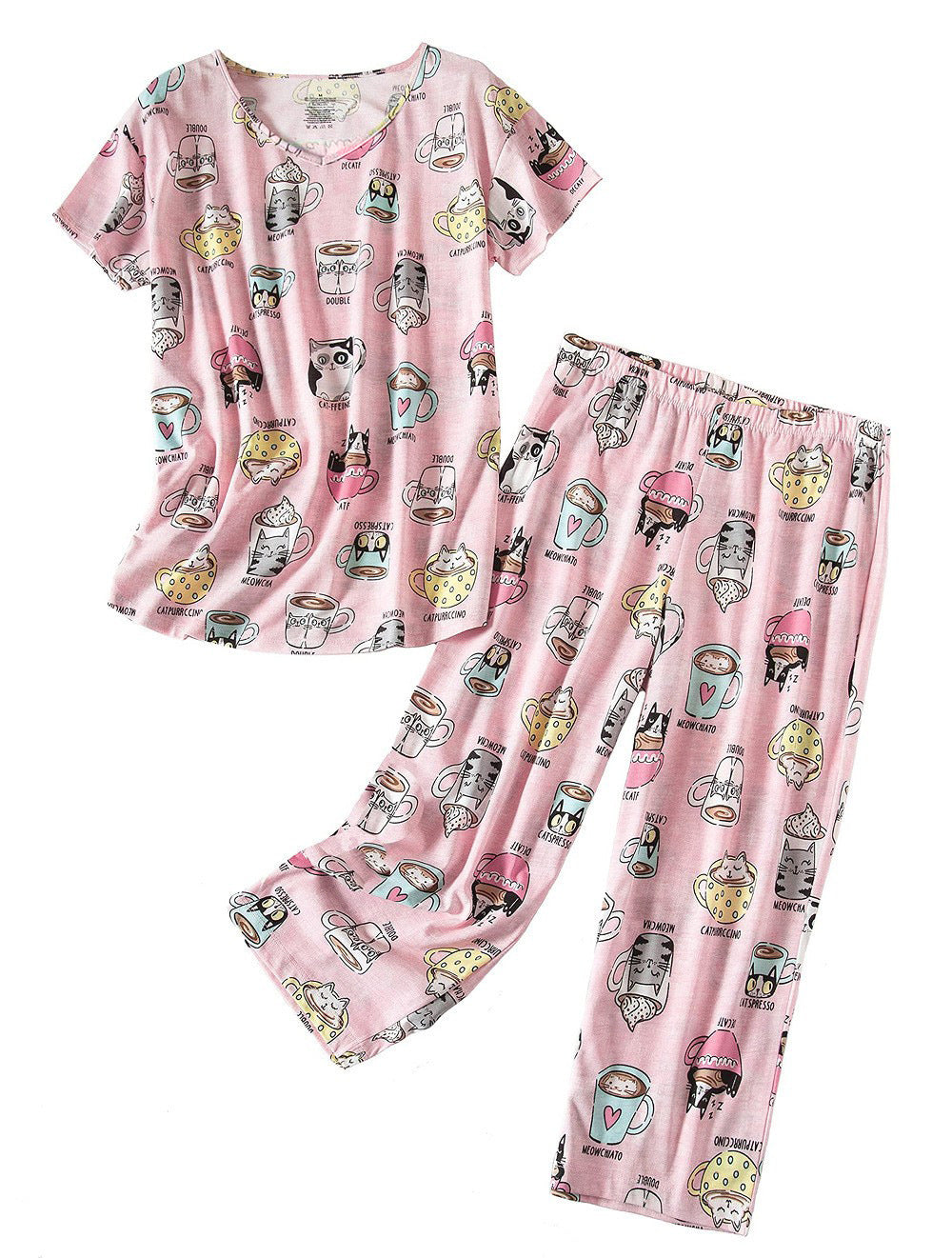 Women's Patterned Pajama Set with T-Shirt and Pants Ivyshape