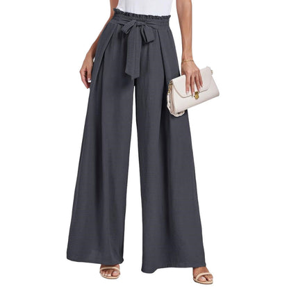 Ladies Wide High Waist Pants with Tie Belt and Elegant Style Ivyshape