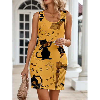 Ladies mini dress with cute cat motif and practical pockets Ivyshape