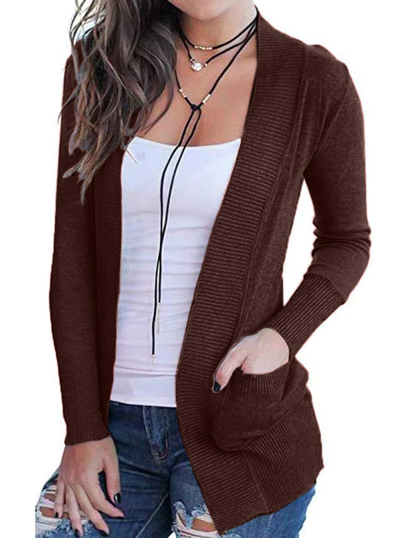 Women's cardigan with open cut and pockets Ivyshape