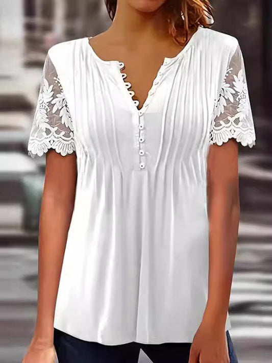 Ladies blouse with lace details and pleats Ivyshape