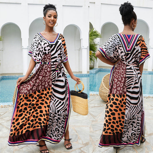 Women's Maxi Dress with Colorful Patchwork Design Ivyshape