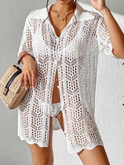 Women's crocheted beach cover-up jacket with a loose fit and trendy design Ivyshape