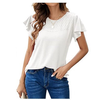 Women's Ruffled Sleeve Decorative Top Ivyshape